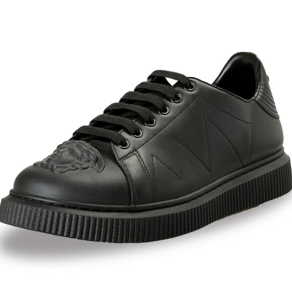 Versace Men's Large Medusa Logo Black 100% Leather Sneakers Shoes US 6 IT 39